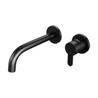Inbouw Wastafelmengkraan Brauer Black Edition Coldstart Gebogen Uitloop Korte Platte Hendel Rechts Mat Zwart Met Rozetten Brauer - thumbnail