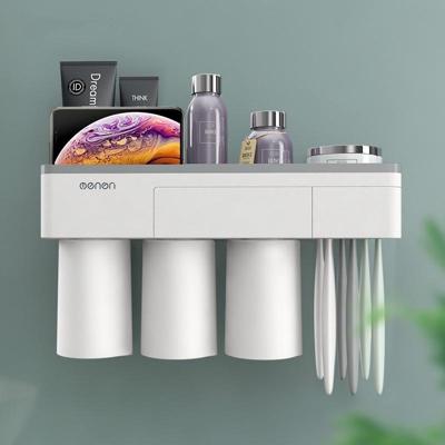 Gratis ponsen tandenborstel houder set badkamer plank stijl: 3 kopjes (grijs)