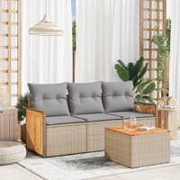 4-delige Loungeset met kussens poly rattan beige - thumbnail