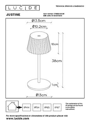Lucide JUSTINE - Oplaadbare Tafellamp Binnen/Buiten - Accu/Batterij - LED Dimb. - 1x2W 2700K - IP54 - Met draadloos oplaadstation - Beige