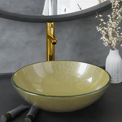 VidaXL Wastafel met kraan en pop-up afvoer gehard glas goudkleurig VidaXL Wastafel met kraan en pop-up afvoer gehard glas goudkleurig