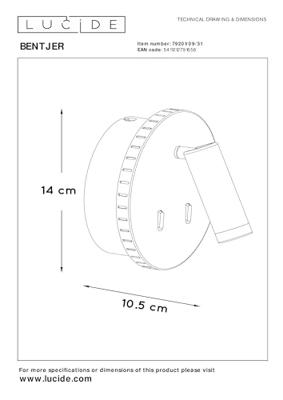 Lucide BENTJER - Bedlamp / Wandlamp - Ø 14 cm - LED - 3000K - Wit