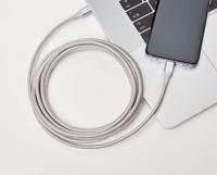 Amazon Basics Snellaadkabel, USB-C naar USB-A 2.0, omwikkeld met nylon vlecht, 480 MBit/s, USB-IF-gecertificeerd, voor Apple iPhone 15, iPad, Samsung Galaxy, tablets, laptops, 3 m, zilverkleur - thumbnail