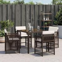 Tuinstoelen 4 st met kussens poly rattan bruin - thumbnail