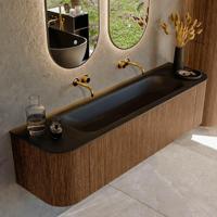 Mondiaz KURVE 170 cm Onderkast Greeploos 1 Lade Met Deuren Walnut, Wastafel Solid Surface Midden Urban 0 Kraangaten Zonder Spiegel (KRVBGL170L+R1L2D0KM-Wal/Urb) - thumbnail