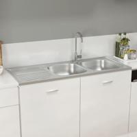 VidaXL Gootsteen dubbele bakken 1200x500x155 mm roestvrij staal zilver - thumbnail