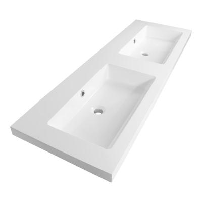 Brauer Solar Medium Wastafel - 140 cm - met 2 Spoelbakken en 0 Kraangaten - Mineraalmarmer Zijdeglans Wit