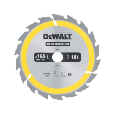 DeWalt Accessoires Cirkelzaagblad 165x20x18t, positief 20°, kerf 2.5mm - DT1933-QZ DeWalt Accessoires Cirkelzaagblad 165x20x18t, positief 20°, kerf 2.5mm - DT1933-QZ