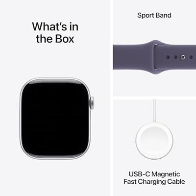 Apple Watch Series 11 GPS + Cellular 46 mm Smartwatch met kast van zilverkleurig aluminium, zachtpaars sportbandje (M/L). Slaapscore, conditie bijhouden, gezondheid monitoren, Always‑On display