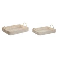 Set van trays Home ESPRIT Wit Natuurlijk Bamboe Rotan 45 x 35 x 13 cm - thumbnail