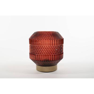 lantern Glass 16 x 17 cm Burgundy With Golden Base Led Bul Anna's Collection - Annas collection