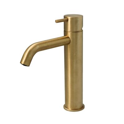 Hotbath Cobber middelhoge wastafelkraan met gebogen uitloop zonder waste geborsteld messing CB003MCBB