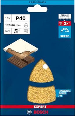 Bosch Accessories EXPERT C470 2608900886 Oscillerend schuurpapier Geperforeerd Korrelgrootte (num) 40 (l x b) 102 mm x 93 mm 10 stuk(s)