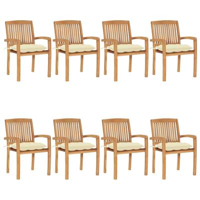 Tuinstoelen stapelbaar 8 st met kussens massief teakhout