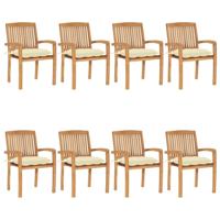 Tuinstoelen stapelbaar 8 st met kussens massief teakhout - thumbnail