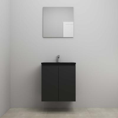 On-Line Badkamermeubelset - 60 cm - Voorgemonteerd - Greeploze Ladestructuur - Acryl Wastafel - 1 Kraangat - Spiegel - Mat Zwart