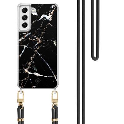 Samsung Galaxy S21 FE hoesje met zwart koord - Marmer zwart