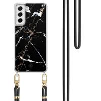Samsung Galaxy S21 FE hoesje met zwart koord - Marmer zwart - thumbnail
