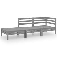 3-delige Loungeset massief grenenhout grijs - thumbnail