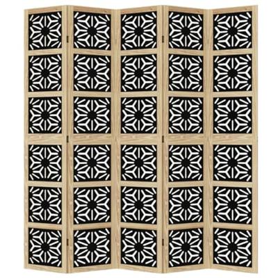 Kamerscherm met 5 panelen massief paulowniahout bruin en zwart