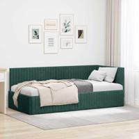 Hoekbedframe met hoofdeinde Donkergroen 90 x 190 cm Fluweel - thumbnail