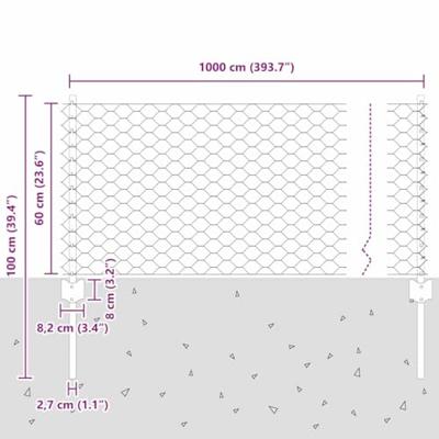 VidaXL Hek met paal zilver 0,6 x 10 m staal