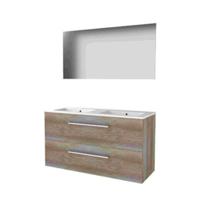 Basic-Line Ultimate 46 Badkamermeubelset - 120 x 46 cm - Met Grepen - 2 Lades - Keramische Wastafel - 2 Kraangaten - Spiegel met Indirecte LED Verlichting - Scotch Oak - thumbnail