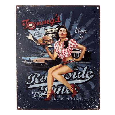 Clayre & Eef Tekstbord 20x25 cm Blauw Ijzer Tommy's Roadside Diner