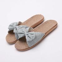 Vrouwen open teen linnen gestreepte Home indoor slippers grootte: 35-36 (licht groen) - thumbnail