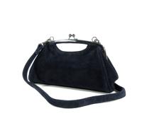 Chique suede avond damestasje schoudertasje navy - thumbnail