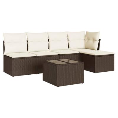 6-delige Loungeset met kussens poly rattan bruin - thumbnail