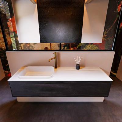 Badkamermeubelset Mondiaz Erin 150 cm met 1 Lade met RIDGE Wastafel Links Talc met 1 kraangat Greeploos Mat Dark Brown