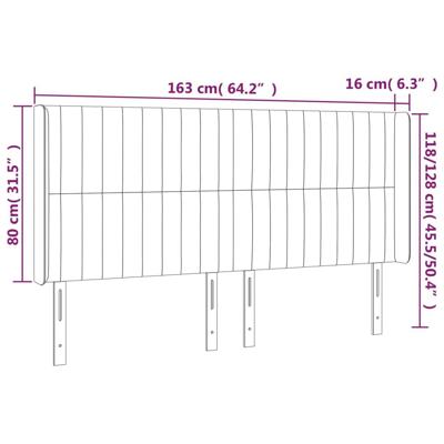 Hoofdbord met randen 163x16x118/128 cm stof crèmekleurig - thumbnail