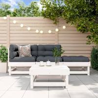 4-delige Loungeset met kussens massief hout wit - thumbnail
