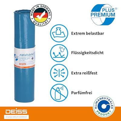Vuilniszak 38 micron, ft 70 x 110 cm, 120 liter, blauw, rol van 25 stuks