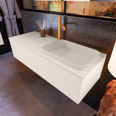 Badkamermeubelset Mondiaz Erin 120 cm met 1 Lade met RIDGE Wastafel Rechts Linen met 1 kraangat Greeploos Mat Linen