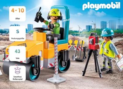 PLAYMOBIL 71751 Bouwvakkers met stoomwals en seingeving, Actiehelden, Bouw, 43 onderdelen, vanaf 4 jaar - thumbnail