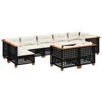 9-delige Loungeset met kussens poly rattan zwart - thumbnail