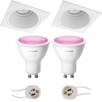 Philips Hue LED Inbouwspot Set - Vierkant Mat Wit - GU10 - Bluetooth
