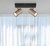 Plafondspot 2 spots zwart & antiek messing GU10 Robby - thumbnail