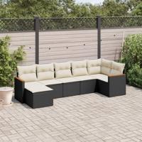 7-delige Loungeset met kussens poly rattan zwart - thumbnail