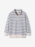Sweater voor jongens met opstaande kraag en rits blauw, gestreept - thumbnail