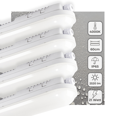4 PACK - LED&apos;s Light Pro TL armatuur 60 cm - Geschikt voor binnen en buiten - 2500 lumen - IP65 waterdicht