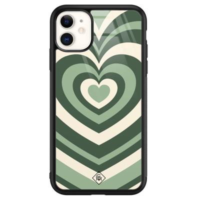 iPhone 11 glazen hardcase - Hart swirl groen iPhone 11 glazen hardcase - Hart swirl groen
