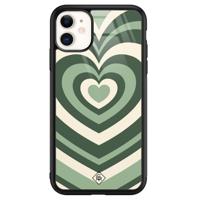iPhone 11 glazen hardcase - Hart swirl groen - thumbnail