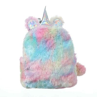 2 PC'S Unicorn rugzak tas voor tiener kleurrijke bont lederen schooltas vrouwelijke reizen Schoudertas (kleur)