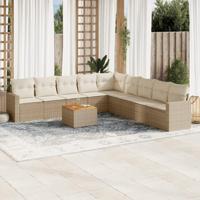 10-delige Loungeset met kussens poly rattan beige - thumbnail