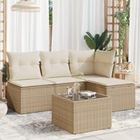 5-delige Loungeset met kussens poly rattan beige - thumbnail