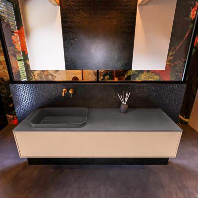 Badkamermeubelset Mondiaz Erin 150 cm met 1 Lade met RIDGE Wastafel Links Dark grey Zonder Kraangaten Greeploos Mat Rosee