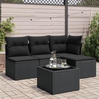5-delige Loungeset met kussens poly rattan zwart - thumbnail